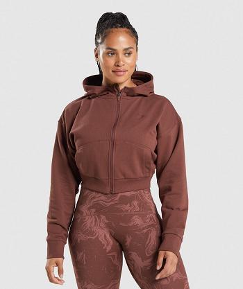 Sudadera Con Capucha Gymshark Gs Power Cropped Zip Mujer Marrones | CO 2028BEX